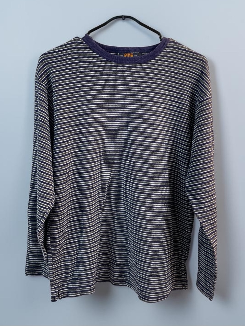Route 66 Thermal Stripe Long Sleeve Shirt Men’s Medium Blue Y2K